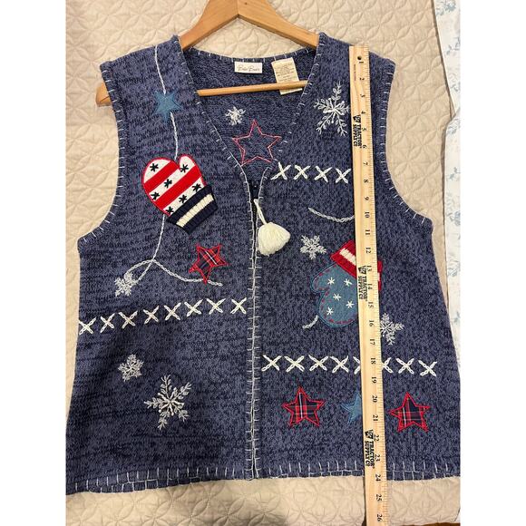 Ladies Bobbie Brooks Sweater Vest Holiday Zipper Front Mittens Star Size XL - Picture 6 of 8
